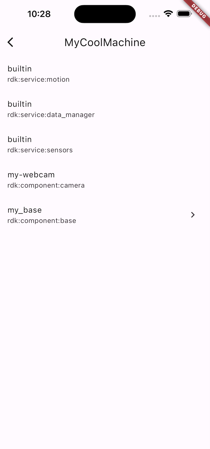 Machine resources listed in an example Flutter app